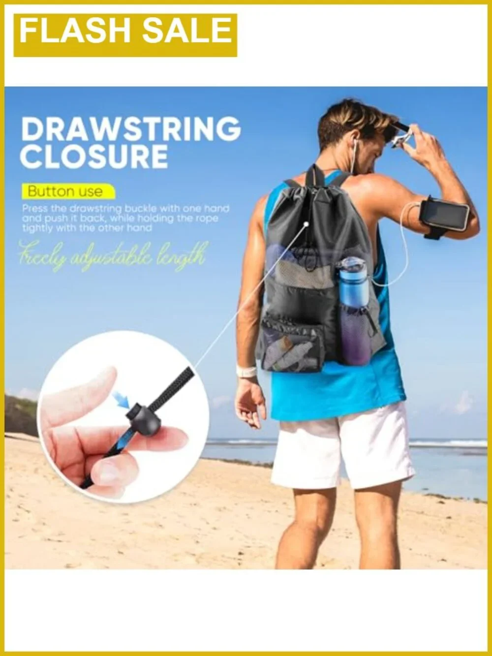 HOHOM Mesh Beach Bag Waterproof Drawstring Backpack Large Swim Gym Pool Bag